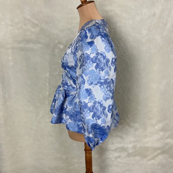 Tuckernuck Hyacinth House Blue Jacquard Puff Sleeve Eleanor Blouse NWT S - Picture 3 of 8